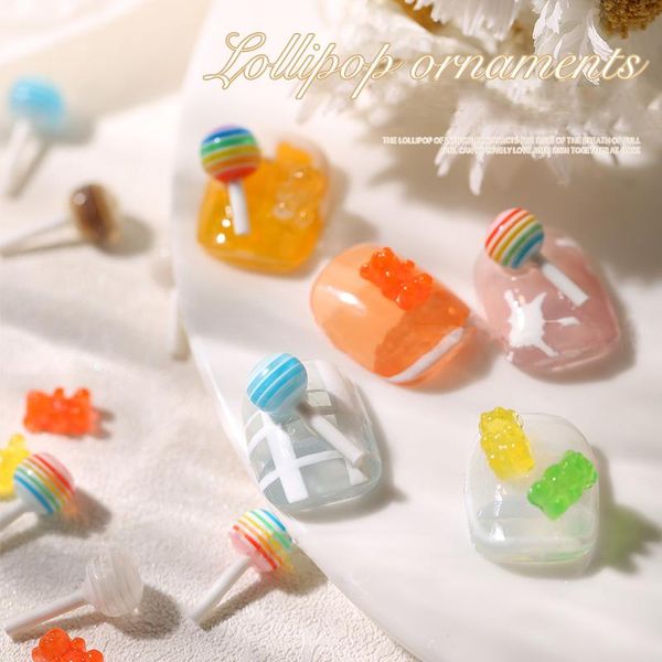 

nail art decorations 20pcs mix colors cute lollipop candy mini 3d jelly gummy bear charms cartoon diy manicure accessories, Silver;gold