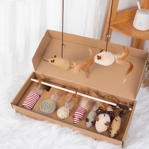 

7pcs pet cat feather toys set funny kitten interactive chewing playing supplies