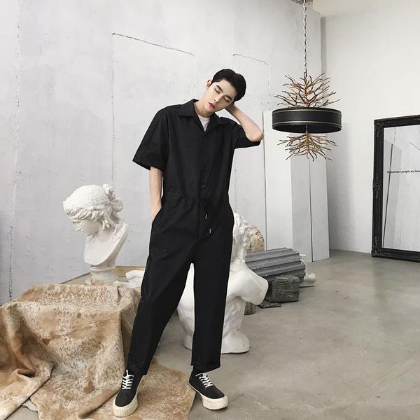 

men's tracksuits hip-hop loose and large size street style short sleeve nine minutes pants retro jumpsuit summer japanese, Gray