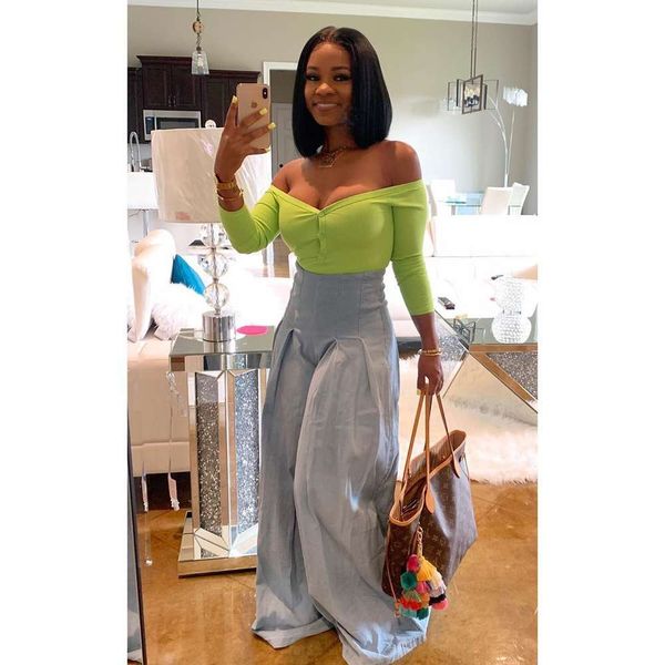 

high waist pleated wide leg pants, Blue