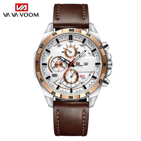

wristwatches vava voom mens watches fashion business waterproof quartz wrist watch men leather strap sport clock male, Slivery;brown