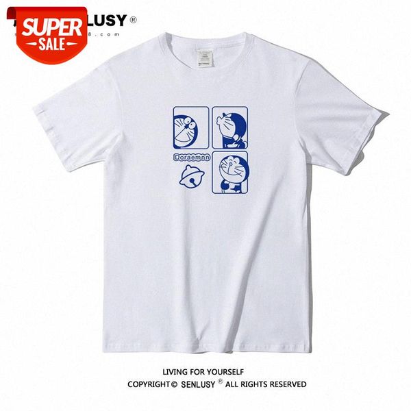 

doraemon t-shirt women's short-sleeved loose couple european goods jingle cat pure cotton white #hg9a, White;black