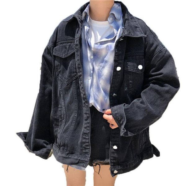 

women's jackets black denim jacket women vintage korean loose long sleeve jean autumn winter female fashion single breasted coat, Black;brown