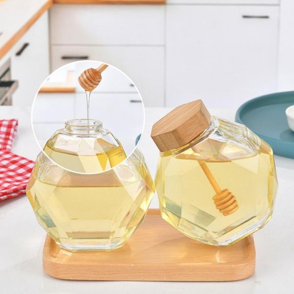 

storage bottles & jars glass honey bottle with stirring stick six-pronged jar lid for home kitchen clear food can