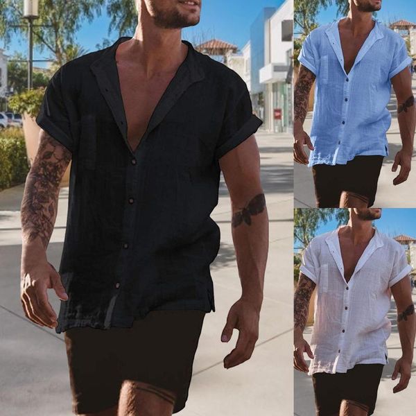 

men's casual shirts 2021 shirt slim-fit lightweight skin-friendly cotton tee for men loose short sleeve, White;black
