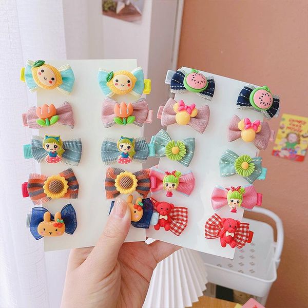 

hair accessories 10pcs/set cute children hairpin flower cartoon clips for girls kids ornament barrettes hairclip, Slivery;white