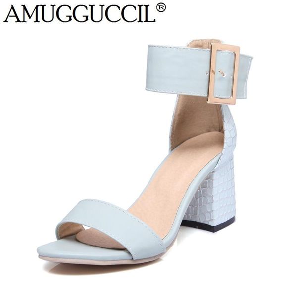 

plus big size 34-46 white pink blue buckle fashion high heel summer girls female lady women sandals l935, Black