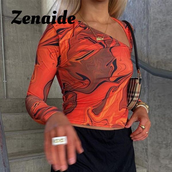 

women's t-shirt zenaide tie dye aesthetic t shirt y2k long sleeve harajuku gothic cut out graphic orange crop women, White