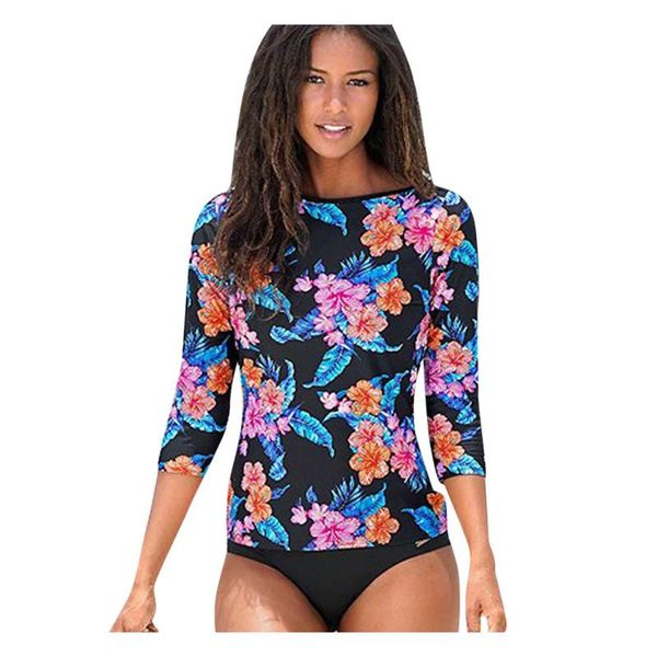 

women's swimwear bikinis set female summer retro print two-piece five-point sleeve concise swimsuit 2021 siamÃ©s traje de baÃ±o para, White;black