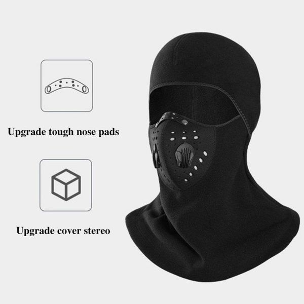 

men windproof cycling neck protector face mask winter warm thermal fleece balaclava ski full protection warmer cover hat caps & masks, Black