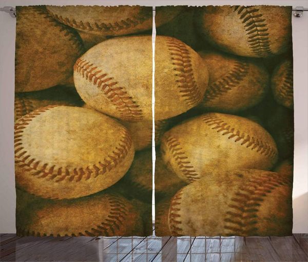 

curtain & drapes vintage curtains for kids room baseball background american sports nostalgic leather retro balls artwork window