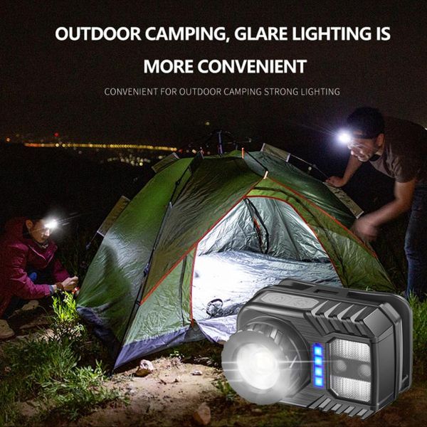

portable mini xpe+cob led headlamp zoomable usb rechargeable waterproof red light sensor fishing headlight headlamps