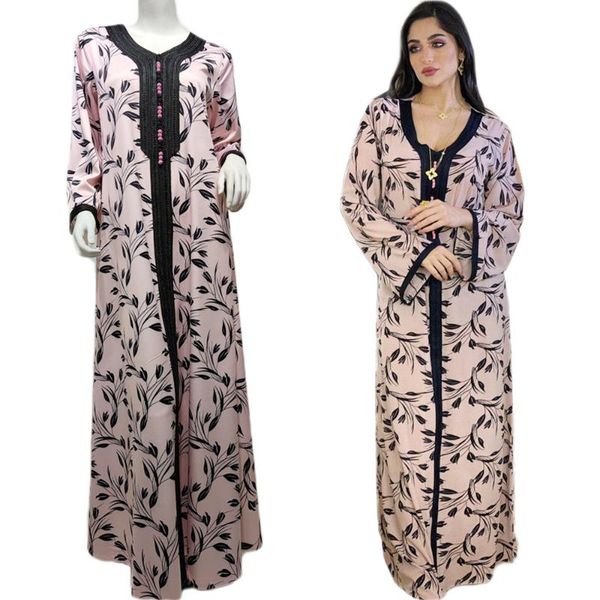 

ethnic clothing abaya muslim printed long dress for women casual v-neck arab kaftan maxi robe ramadan islamic moroccan turkish middle east, Red