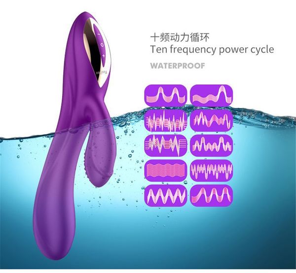 AKKAJJ Vibratore Dildo per Stimolazione del Punto G del Clitoride Femminile con 10 Teste Doppie di Frequenza Vibrazione Giocattoli Sessuali Impermeabili