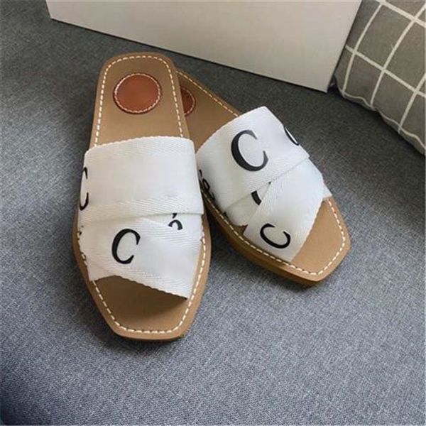 

2021 branded women woody mules flat slipper fashion girl lettering fabric outdoor leather sole slide sandal for summer day size 34-42, Black