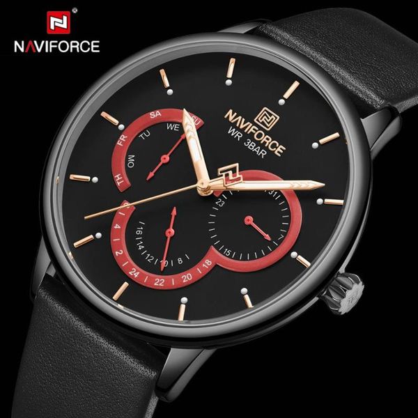 

wristwatches naviforce fashion simple quartz watch men 3 sub-dial calendar watches black leather strap causal sports relogio masculino clock, Slivery;brown