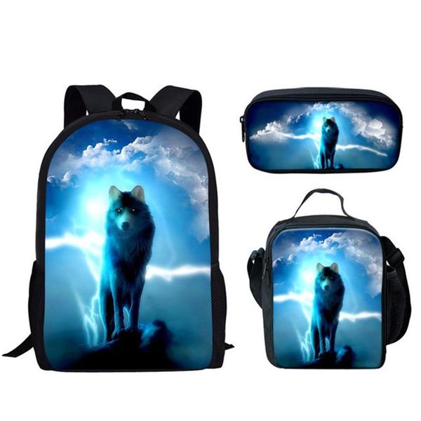 

color animal 3pcs set girl boy backpack wolf printing schoolbag college student mochila rucksack kid school bags