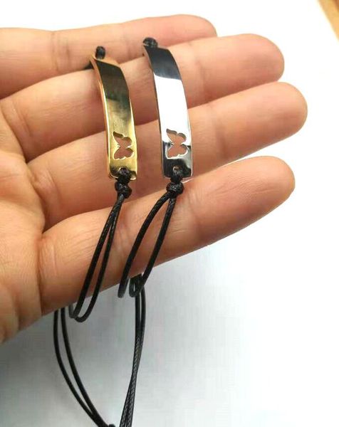 

10pcs hollow heart / butterfly bend rectangle bar charm mirror polished stainless steel bracelet 1.5*6*39mm, Golden;silver
