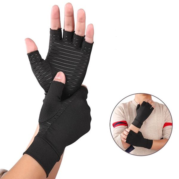 

compression arthritis gloves with non-slip silicone gel open finger for wrist support arthritic joint pain relief, Black;red