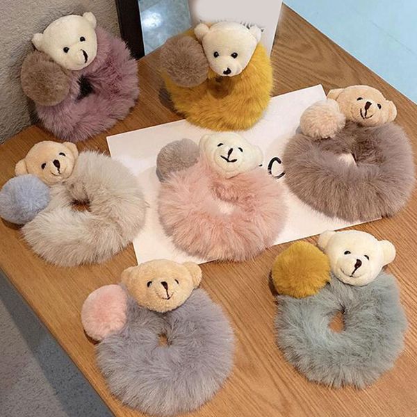 Scrunchies bonitos do urso de pelúcia para cabelos encantadores elásticos de borracha de cabelo elástico acessórios de cabelo para mulheres headbands estilo coreano