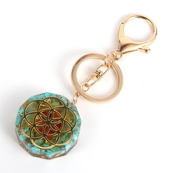 

keychains energy orgonite keychain 2021 fashion boho turquoises crystal resin charm orgone pendant car bag key chain for men women, Silver