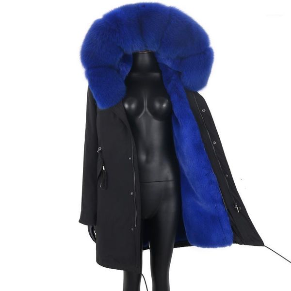 

women's fur & faux 2021 winter jacket women parka real coat detachable sleeve long warm quilted coats fashion outerwear street style 7x, Black