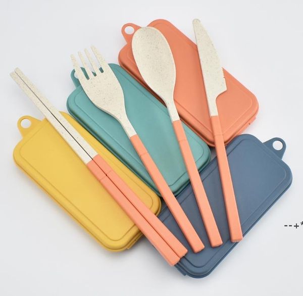 NEUWeizenstroh-Klappbesteck-Set für Kinder, Messer, Gabel, Löffel, Essstäbchen, tragbare Geschirr-Sets, Besteck-Sets für Reisen, Camping, CCB10584