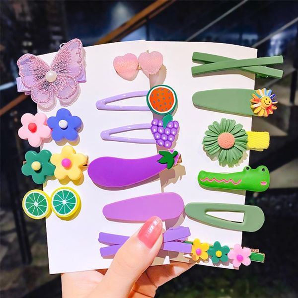 

hair accessories girls 1set flower cartoon geometric fruits kids clip daisy barrettes butterfly hairpins set, Slivery;white