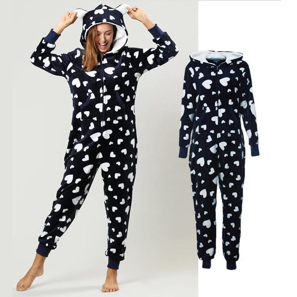 

womens sleepwears winter women pajama set warm flannel hooded with pocket onesie fluffy sleepwear female one piece jump suits pyjama, Black;red