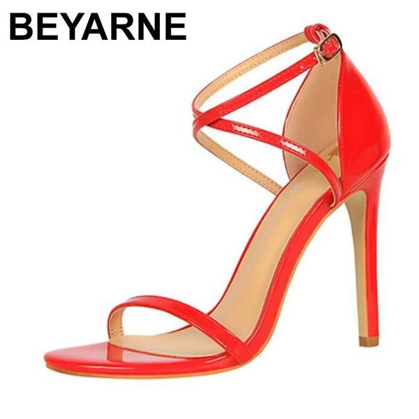 

dress shoes beyarnefashion banquet women's ultra high heels and thin with open-toe patent leather crossed nightcl, Black