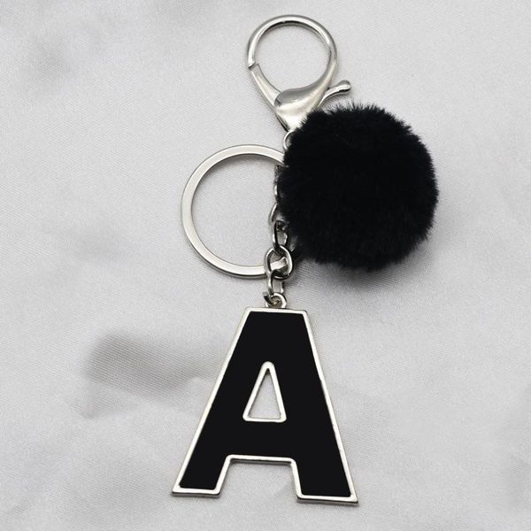 

keychains 26-letter alloy dripping oil keychain hair ball bag pendant men women ornaments english alphabet key ring metal car accessories, Silver