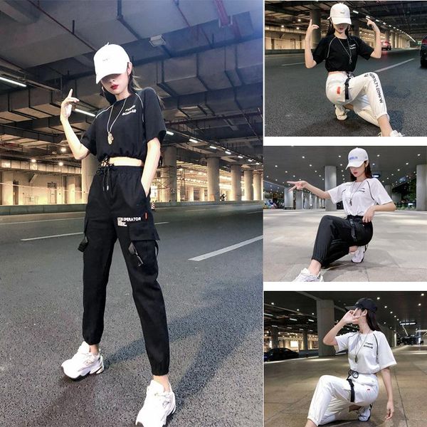 

women's two piece pants drag dance clothing suit overalls student sportswear fashion ghost jazz summer, White