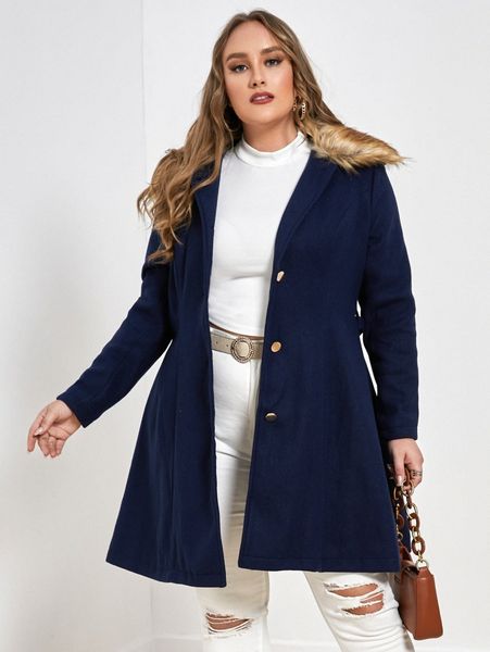 

plus borg collar belted overcoat i8qu#, Black