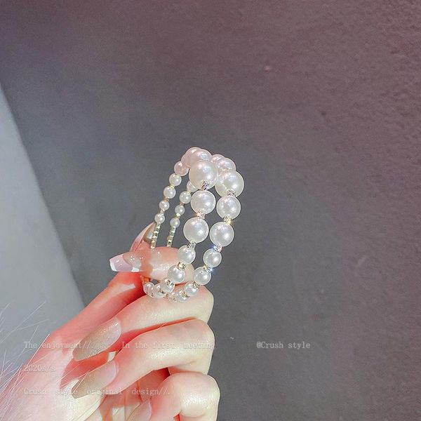 

v-214 european and american exaggerated atmospheric design diamond-studded pearl double-layer bracelet fashion net celebrity bangle, Black