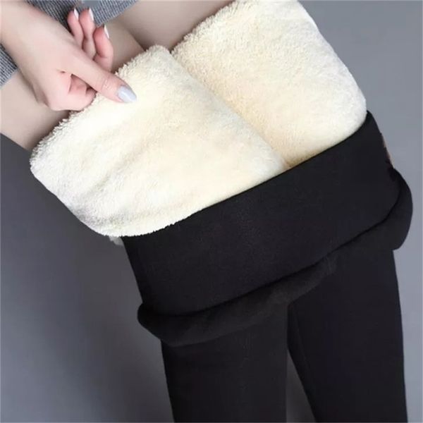 

asheywr women winter warm leggings super-thick high elastic lamb cashmere leggins female slim waist plus velvet legging 211218, Black