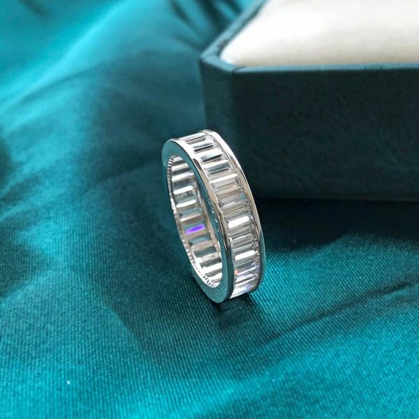 

the 925 silver fashion square zircon inlaid full of diamonds european american men and women ring fine jewelry cluster rings, Golden;silver