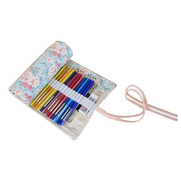 

canvas pencil wrap, pencils roll pouch case hold for 48 colored are not included-countryside,48 holes cosmetic bags & cases