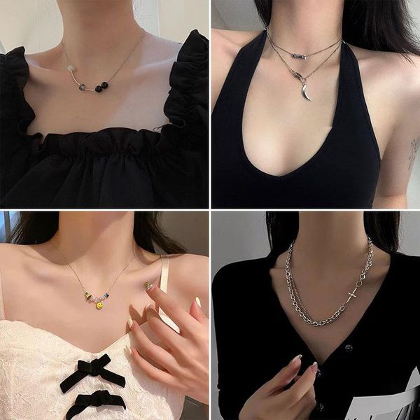 

chains multilayer women's necklace titanium steel niche simple splicing clavicle chain hip hop jewelry, Silver