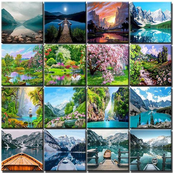 

paintings spring scenery oil pictures by numbers natural landscape on canvas acrylic paint for adults coloring painting decor