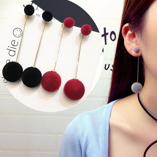 

dangle & chandelier fashion red black plush ball drop earrings for women korea personality round long tassel statement jewelry 2021, Silver