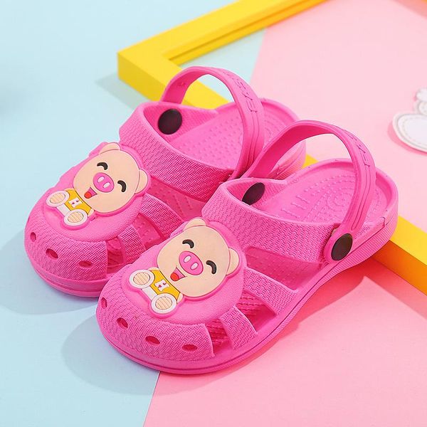 

slipper child summer slippers cute cartoon pig flip flops water shoes kids barefoot anti-slip beach boys girls house, Black;grey