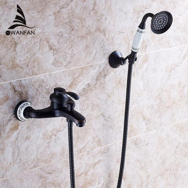 

shower faucet black brass wall mount bathtub rain handheld single handle luxury ceramics bathroom mixer tap sy-22r sets