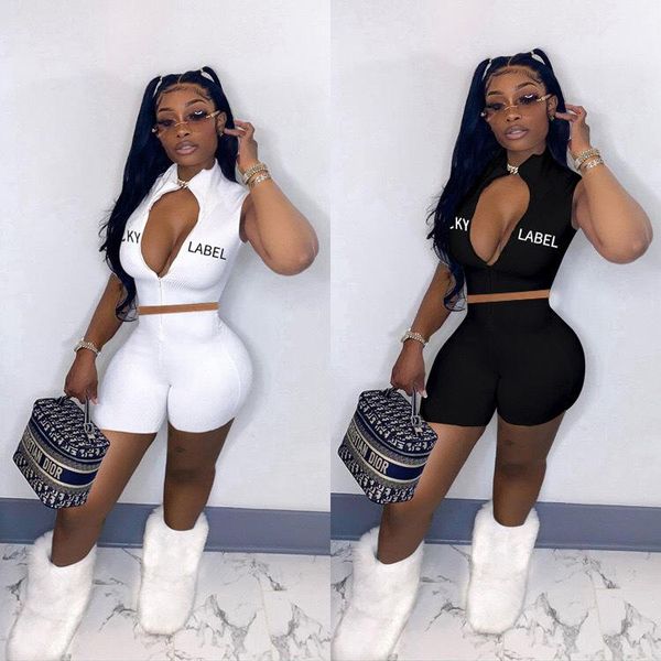 

women's tracksuits hirign 2021 letter printes ribbed crop and shorts set two piece skinny bodycon party outfits streetwear, Gray