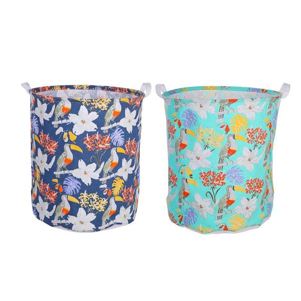 

large size folding cotton linen waterproof laundry basket toys storage bucket flower and bird patterns home & organization