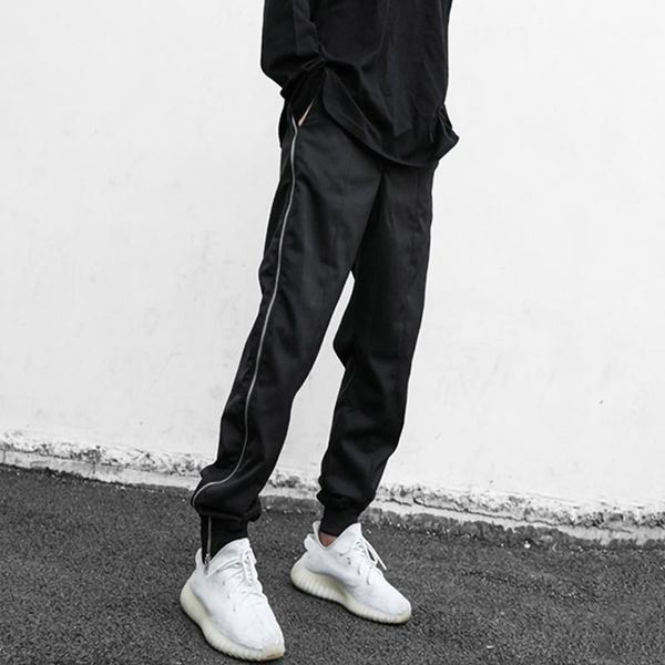 

men's pants thrc tide casual high street dark wind solid color trousers wild side split zipper hip hop sweatpants men, Black
