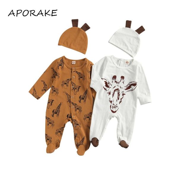

jumpsuits 2021 0-6m cute born baby girl boy romper 2pcs cartoon animal print long sleeve wrap foot jumpsuit+3d ears hat sleepwear, Blue
