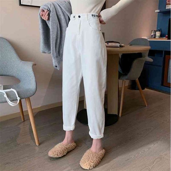 

high waist jeans wome casual white denim pants new fashion korean style streetwear ankle-length harem pants woman p381 210412, Blue