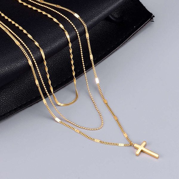 

2021 designer fashion accessories l19 regular cross stacked necklace style short design collar cool wind 18k neck chain, Silver