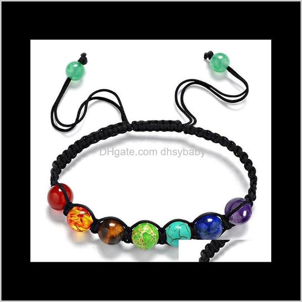 

beaded, strands jewelry drop delivery 2021 trendy hand-woven 7 chakra bracelets for men women rhinestone reiki prayer stones healing balance, Black