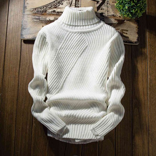 

solid twill sweater men autumn winter striped casual knitted pullover turtleneck warm thick twist flower winter mens clothes 210524, White;black